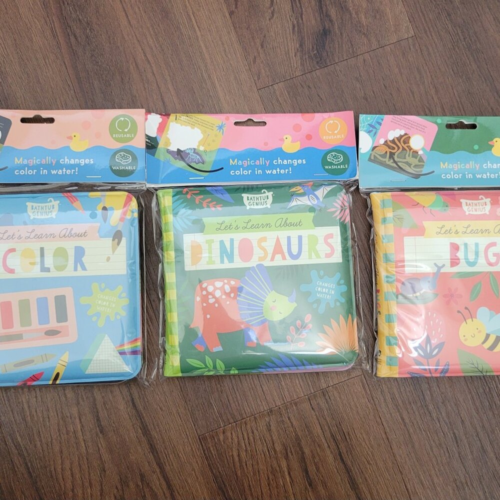 New Bath Genius Magically Changing Bath Books- 3 books, Colors, Bugs, Dinosaurs